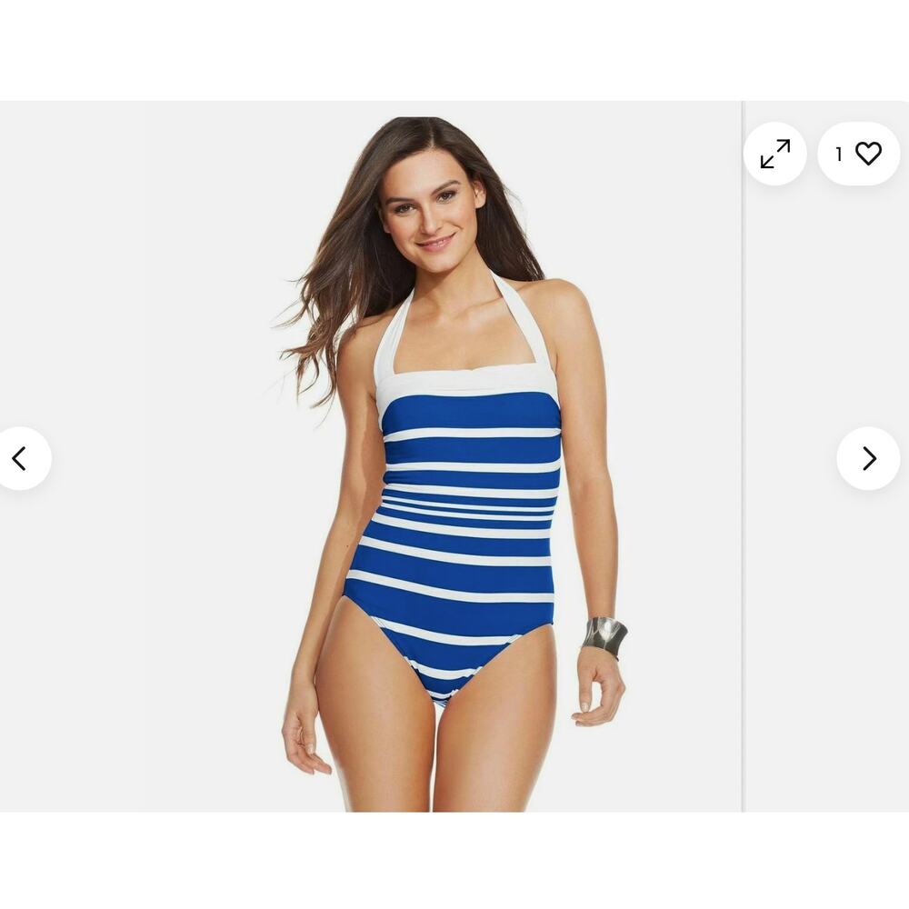 Lauren ralph luaren kaylee striped bandeau halter swimsuit cobalt blue